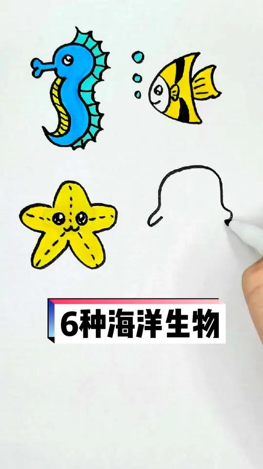 6种海洋生物简笔画!你都认识吗?简笔画 儿童简笔画 简笔画教程