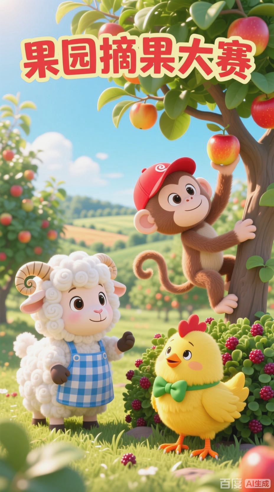 果园摘果大赛：羊猴鸡的欢乐对决
