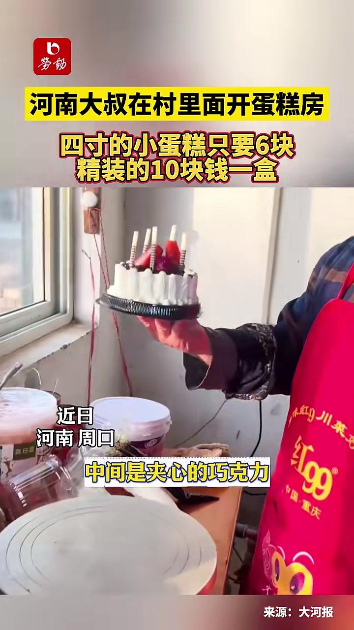 河南大叔在村里面开蛋糕房,四寸的小蛋糕只要6块精装的10块钱一盒#河南#蛋糕#精致