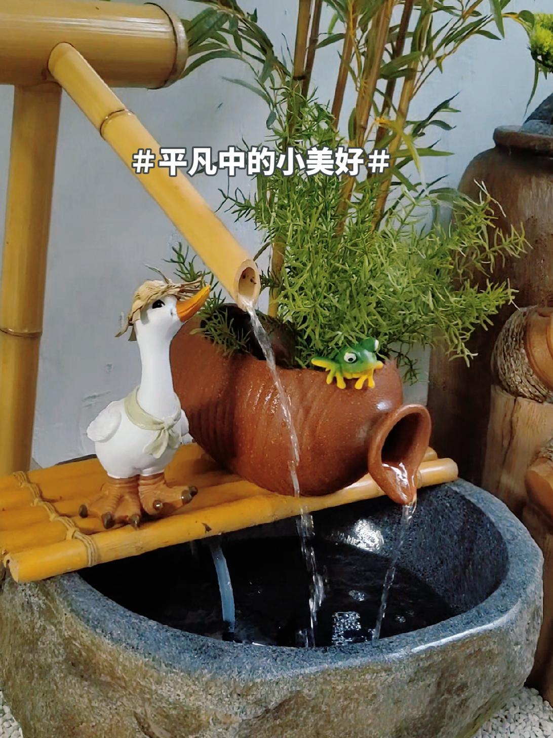 传统石臼竹子流水 庭院摆件 庭院流水造景 石臼 古法养鱼 水池造景