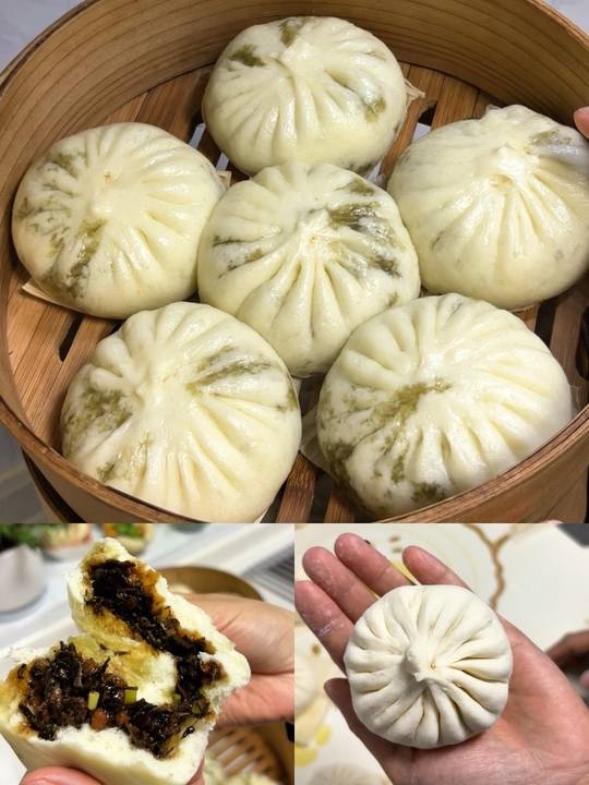 超满足！蒸梅干菜酱肉包教程，蓬松油亮超香！
