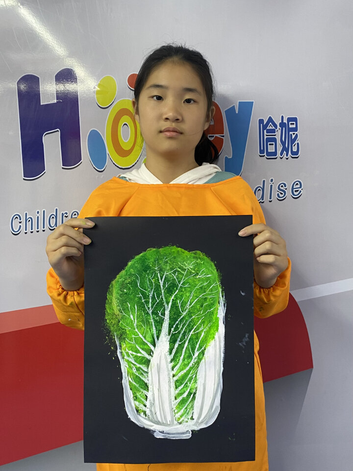 简单好画的丙烯大白菜一年级宝贝绘画过程