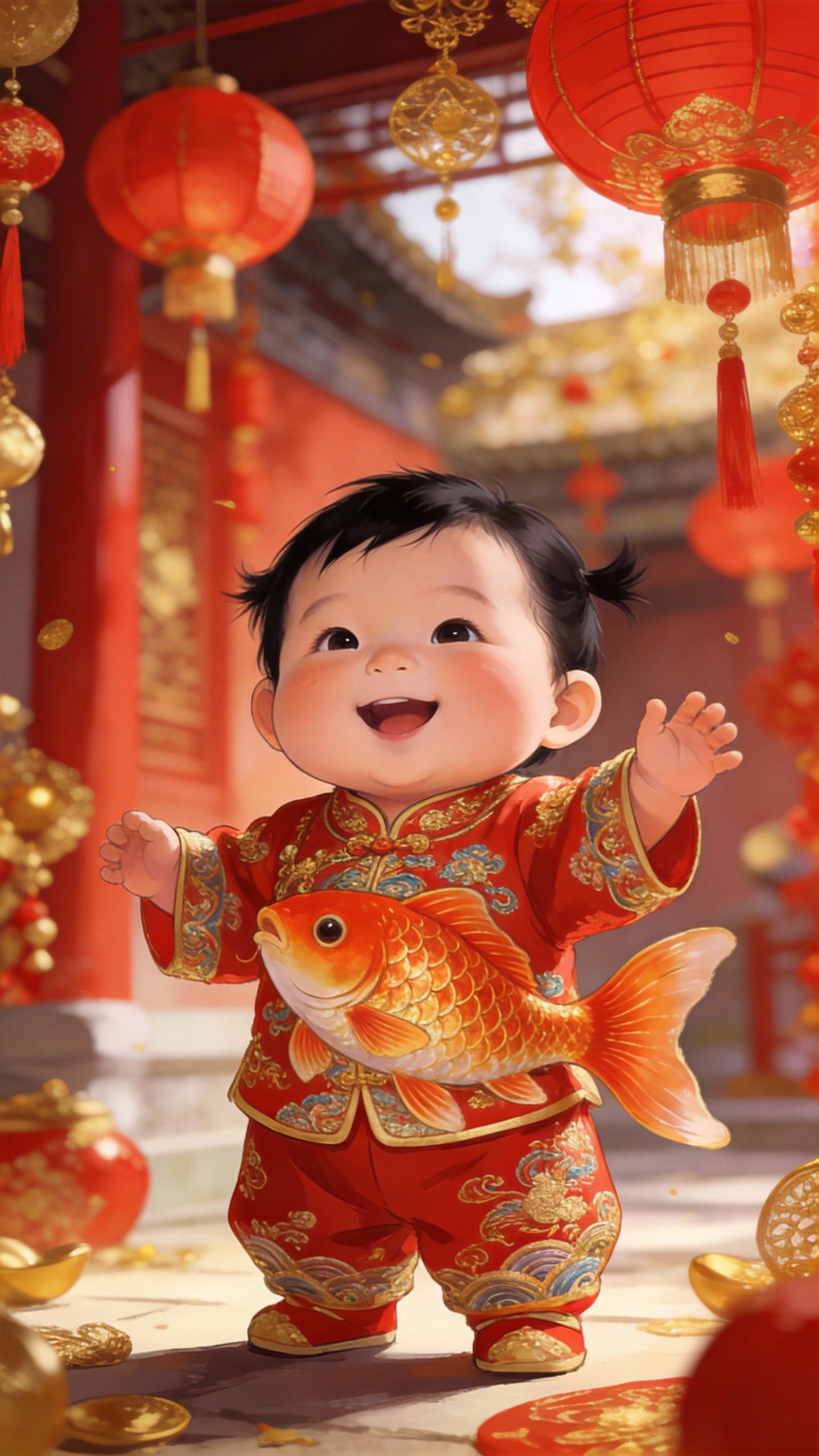 抱鱼娃娃笑,好运全来啦!