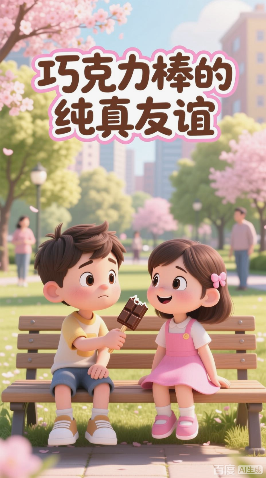 男孩女孩分享巧克力棒