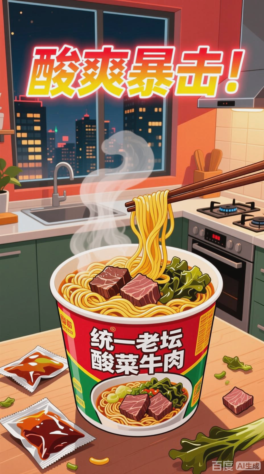 统一老坛酸菜牛肉面,美味难挡