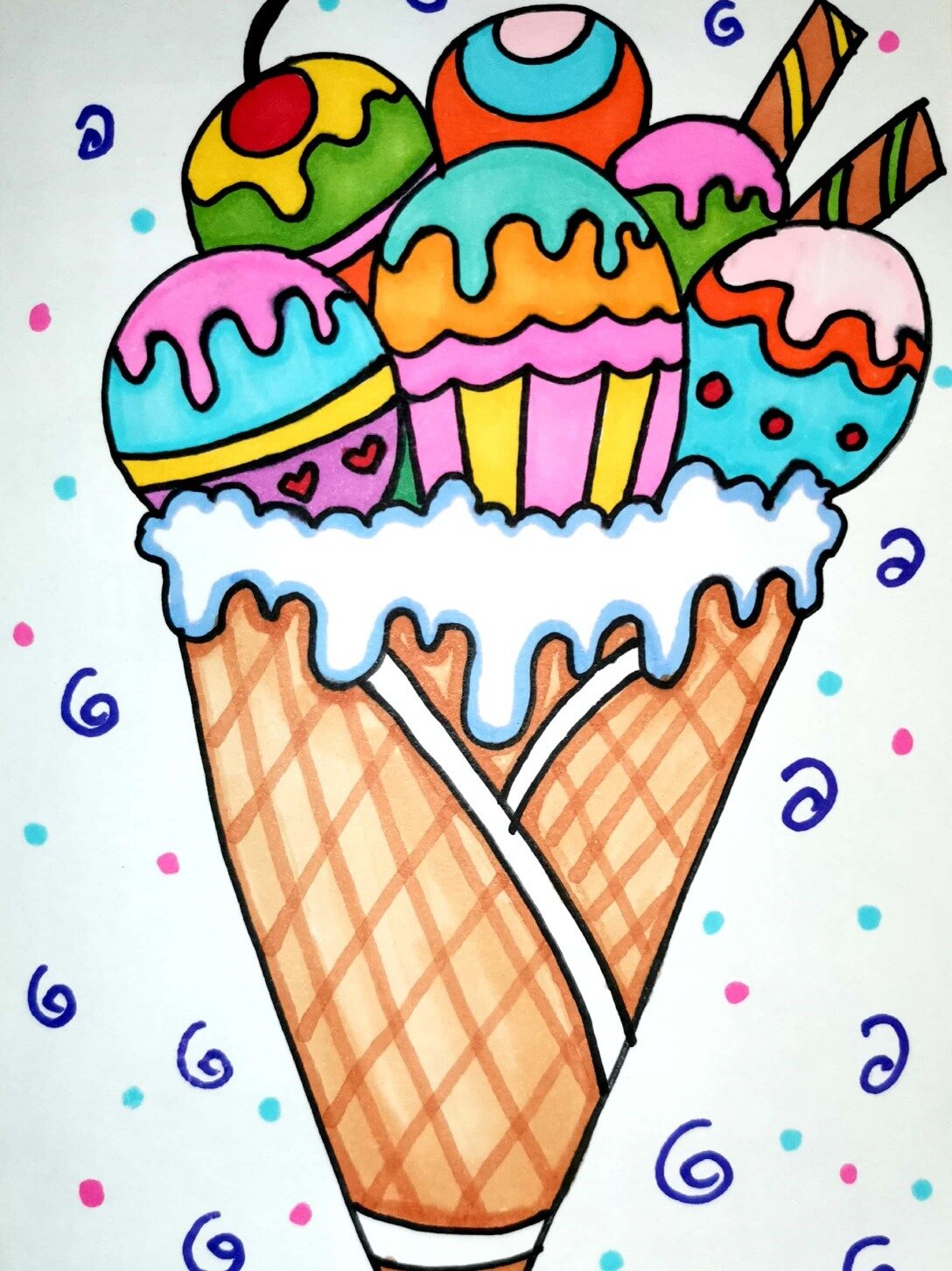美味的冰激凌 一看就会 创意儿童画 简笔画