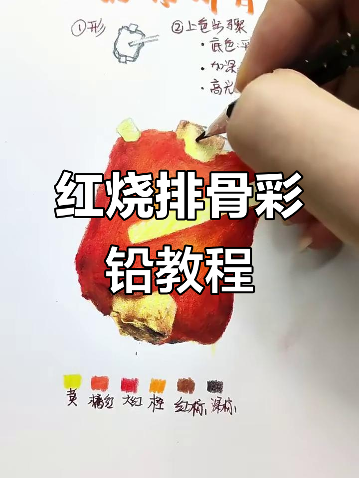 彩铅画红烧排骨,步骤详解轻松学会