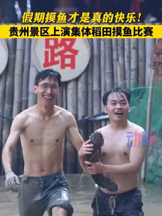 假期摸鱼才是真的快乐!贵州景区上演集体稻田摸鱼比赛。国庆假期秋日黔行·养在贵州来源:罗甸融