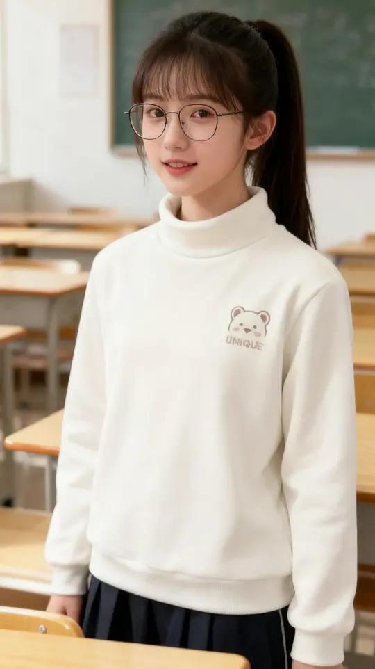女童卫衣2024新款打底衫加绒加厚一体绒中大童半高领保暖印花上衣