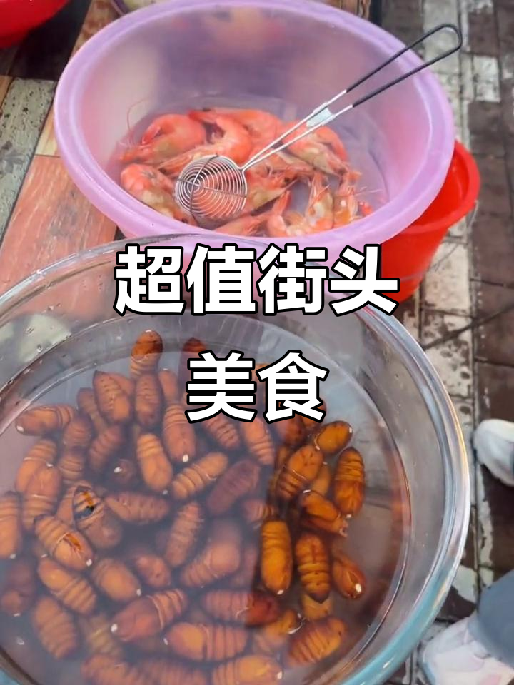 哈尔滨街头,蚕蛹2元一个,大虾3元,超值还是贵?