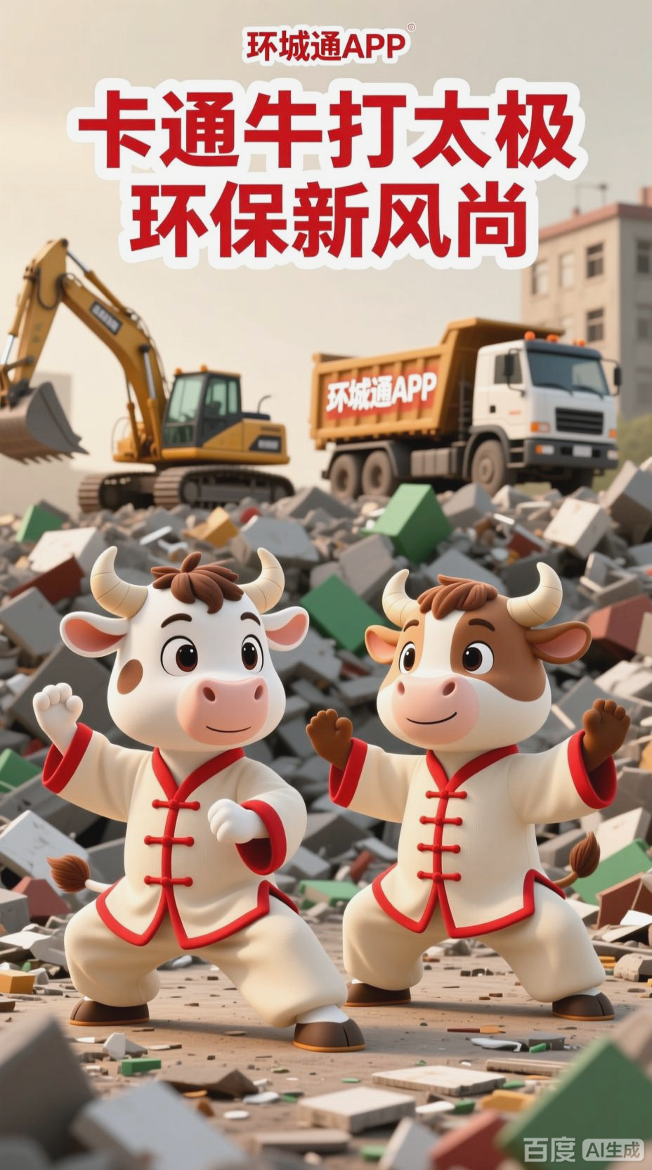 卡通牛打太极,环保新风尚