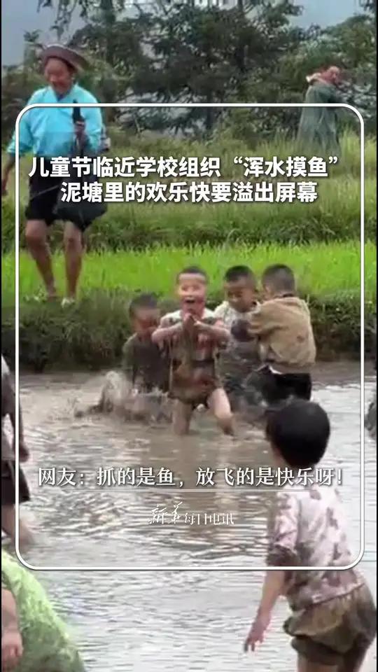 儿童节临近学校组织“浑水摸鱼”,泥塘里的欢乐快要溢出屏幕。网友:抓的是鱼,放飞的是快乐呀!