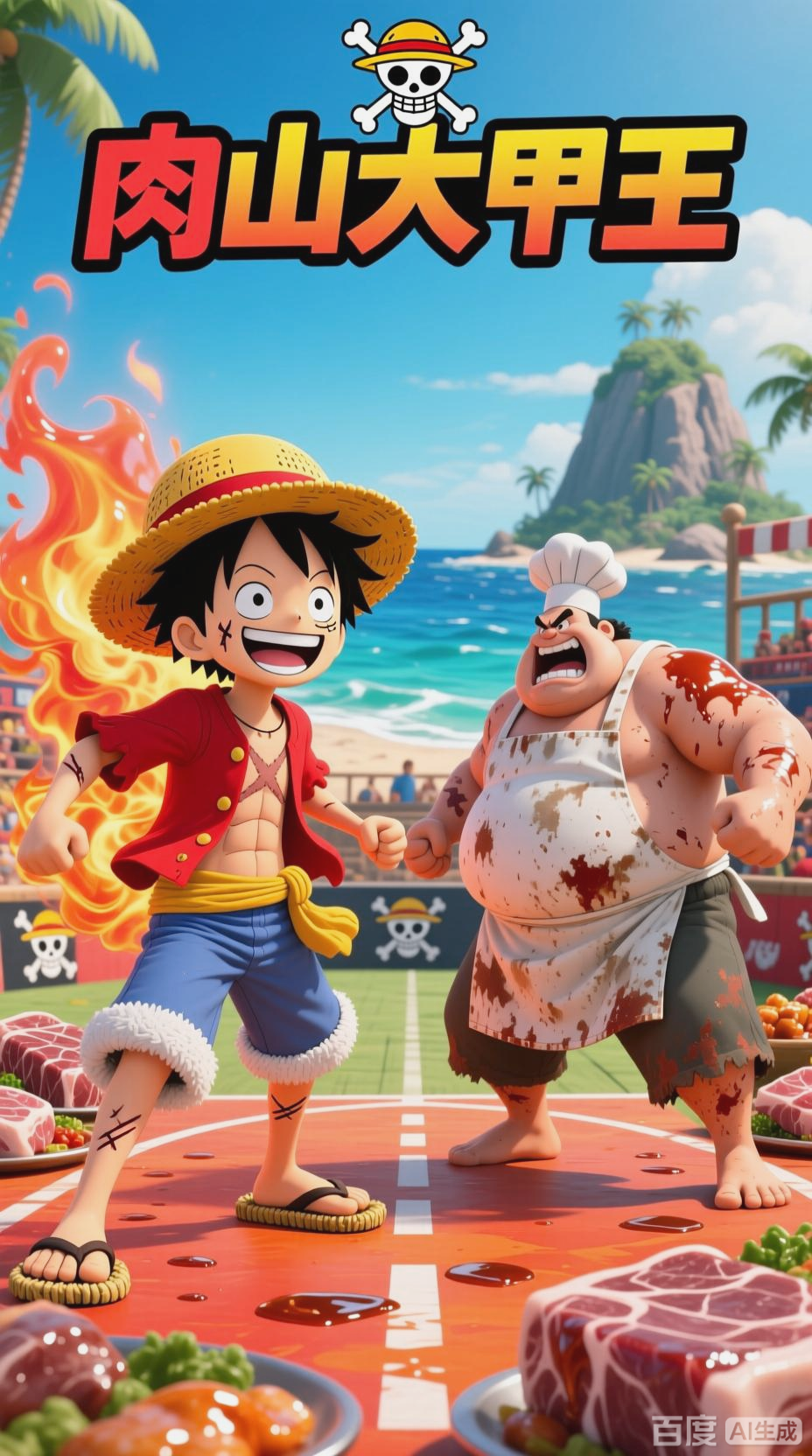 路飞肉山岛吃肉大赛夺冠