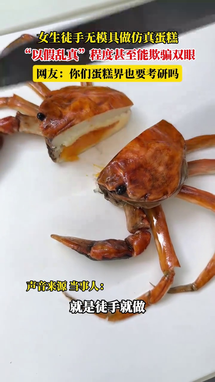 女生徒手无模具做仿真蛋糕,“以假乱真”程度甚至能欺骗双眼
