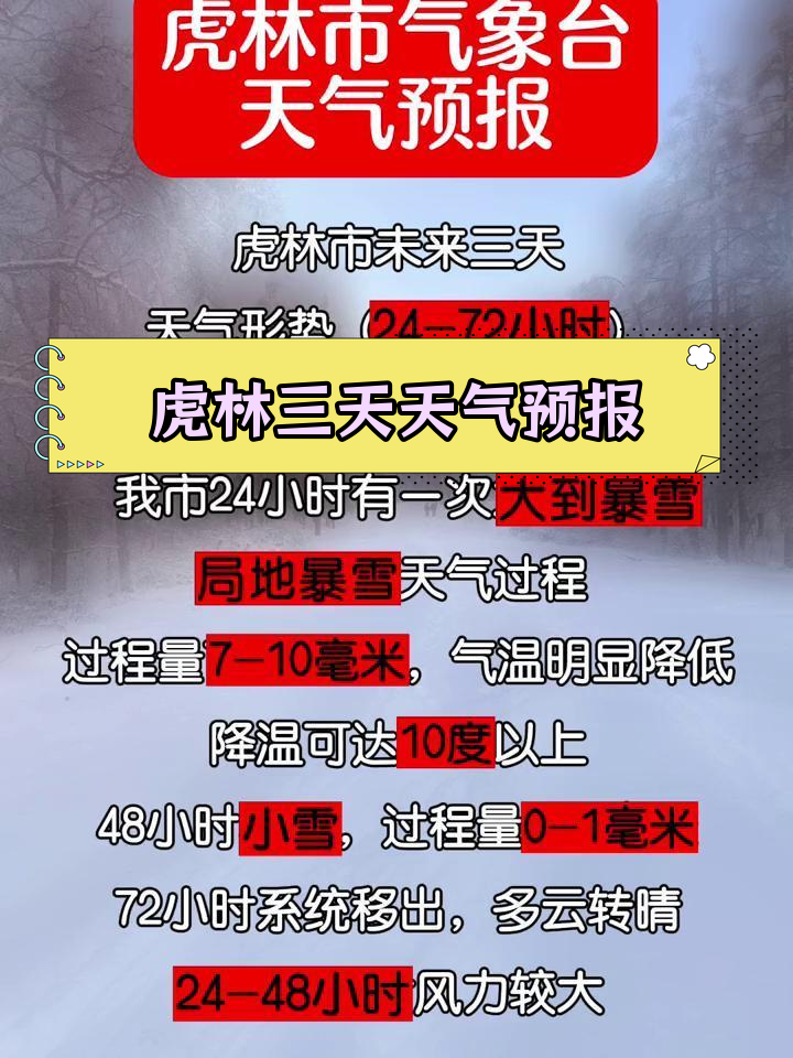 未来三天虎林天气预报:雪雨交加,气温骤降