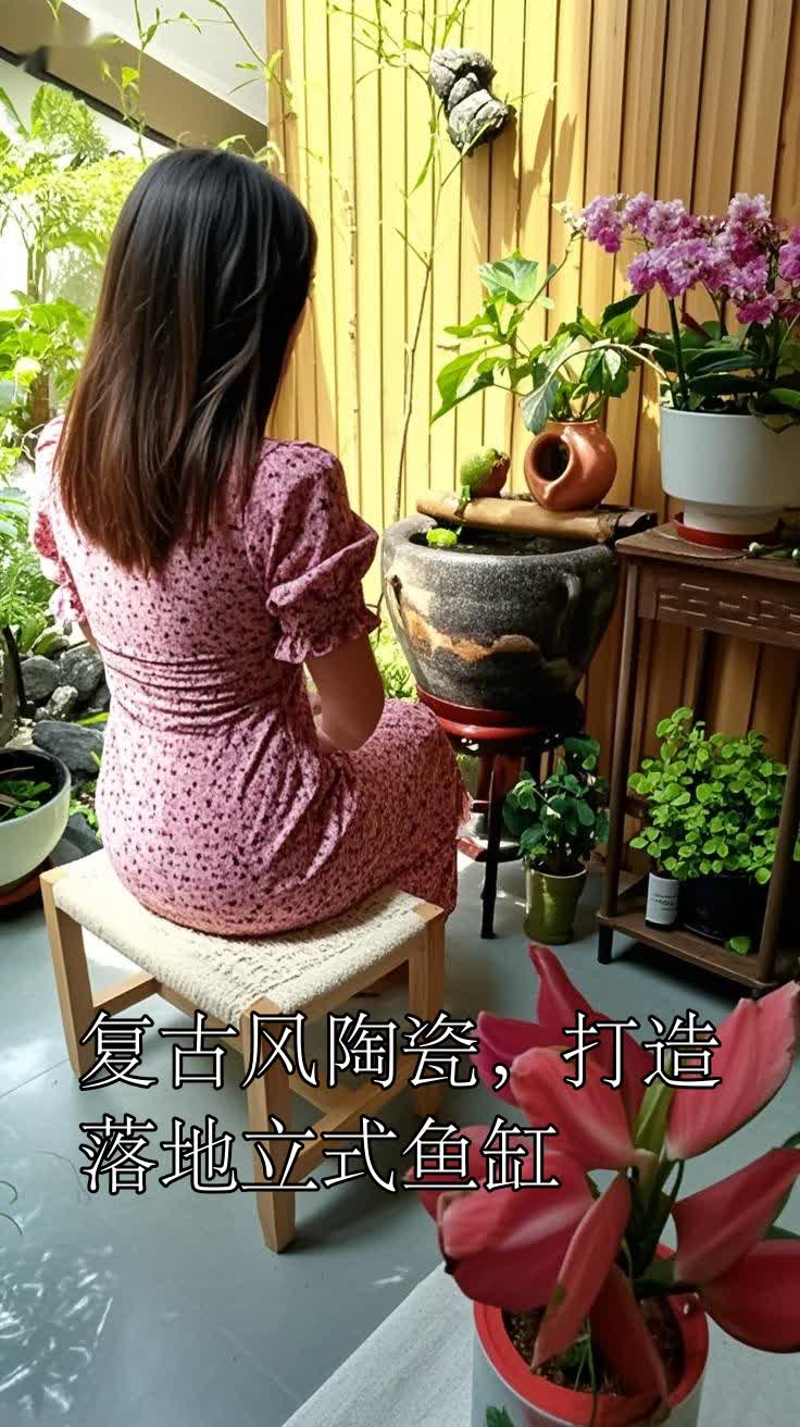 复古风陶瓷，打造落地立式鱼缸