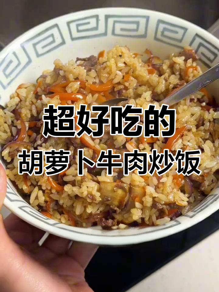 胡萝卜牛肉炒饭,米饭配菜一勺接一勺停不下来