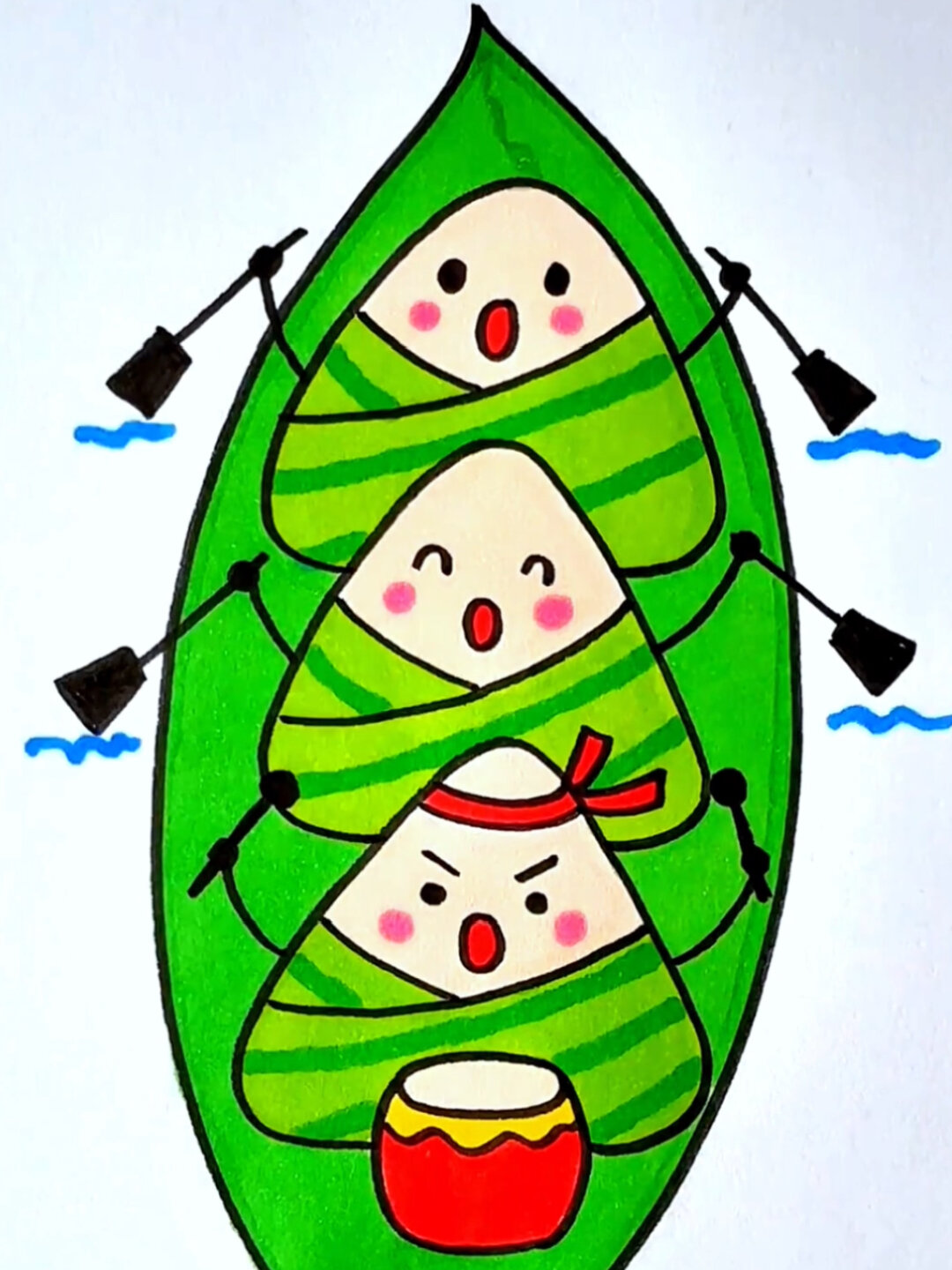 端午节小粽子划龙舟简笔画