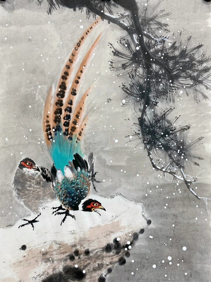 国画写实雉鸡