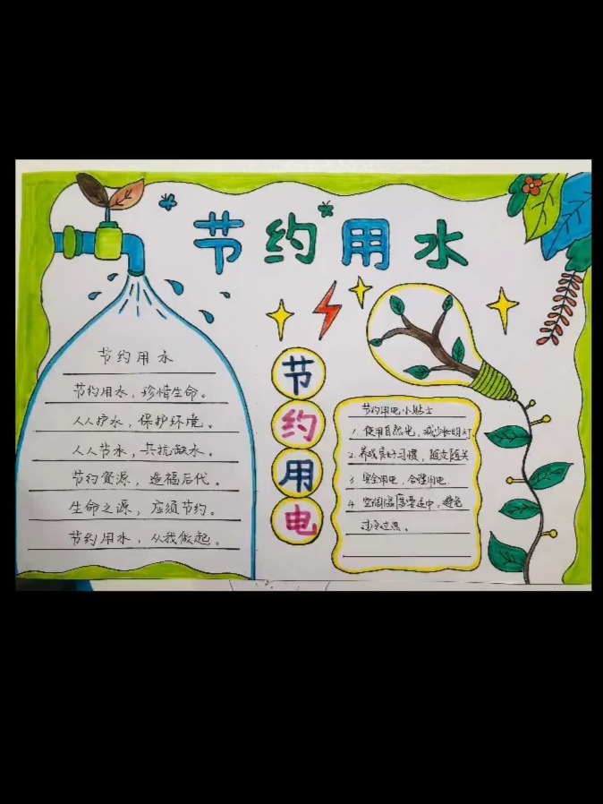 节约水电手抄报模板来了 简单美观易上手