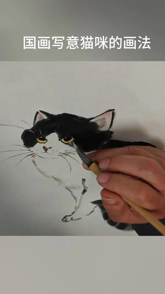 国画写意猫咪的画法