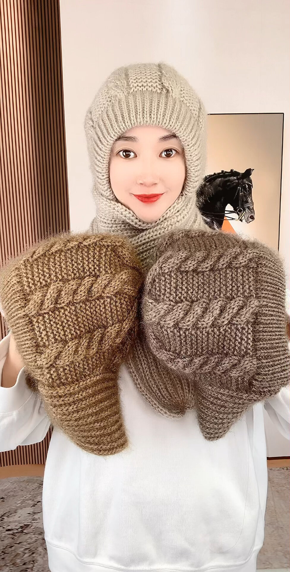 手工毛线编织风雪帽