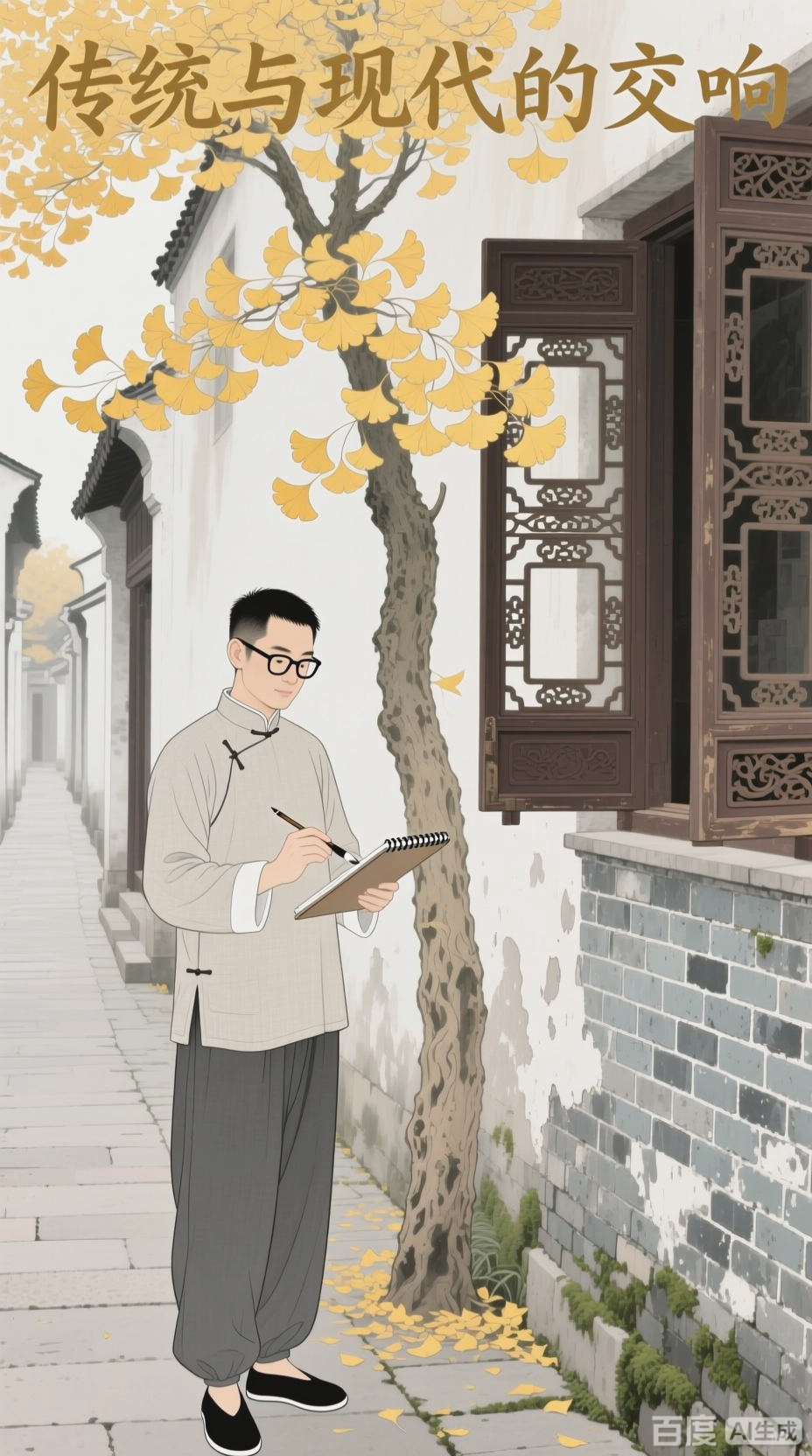平江路银杏,传统与现代的插画交响