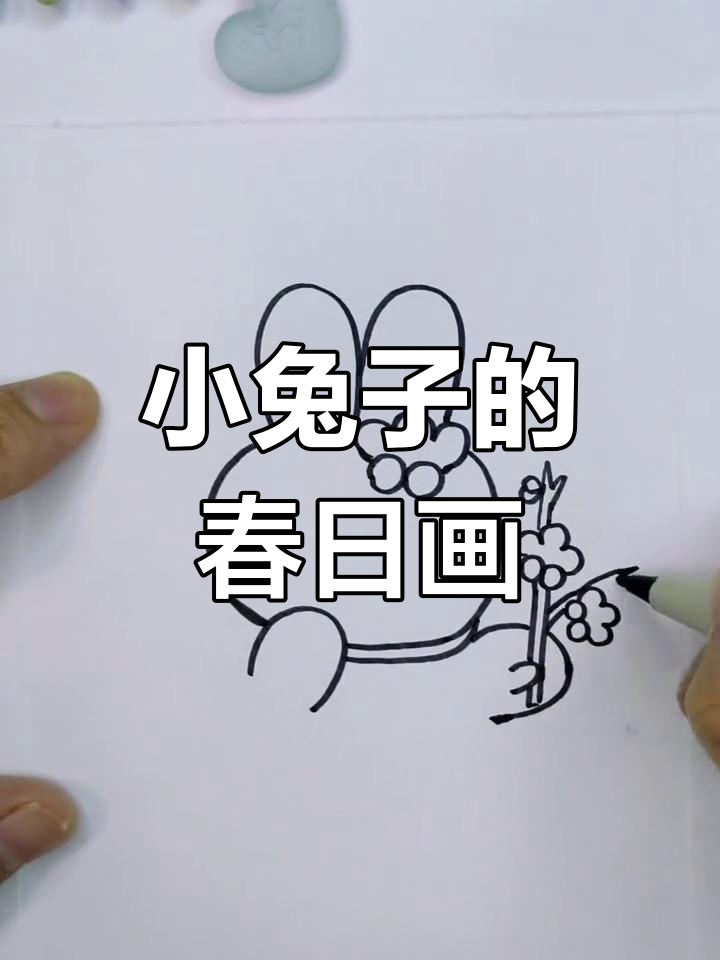 春天兔子与花朵的简笔画,步骤简单又有趣