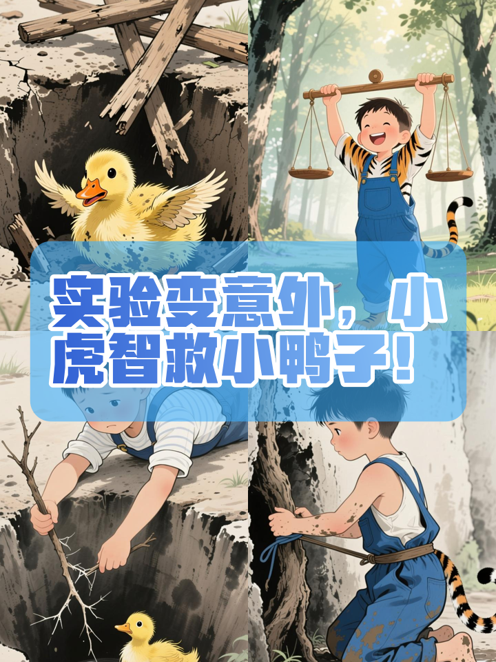 小鸭子掉坑实验失败，小虎倒水智救显科学！