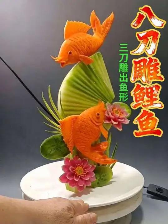 八刀雕鲤鱼大型 鲤鱼的雕刻#罗家良食艺 #手工 #记录真实生活 #上热门