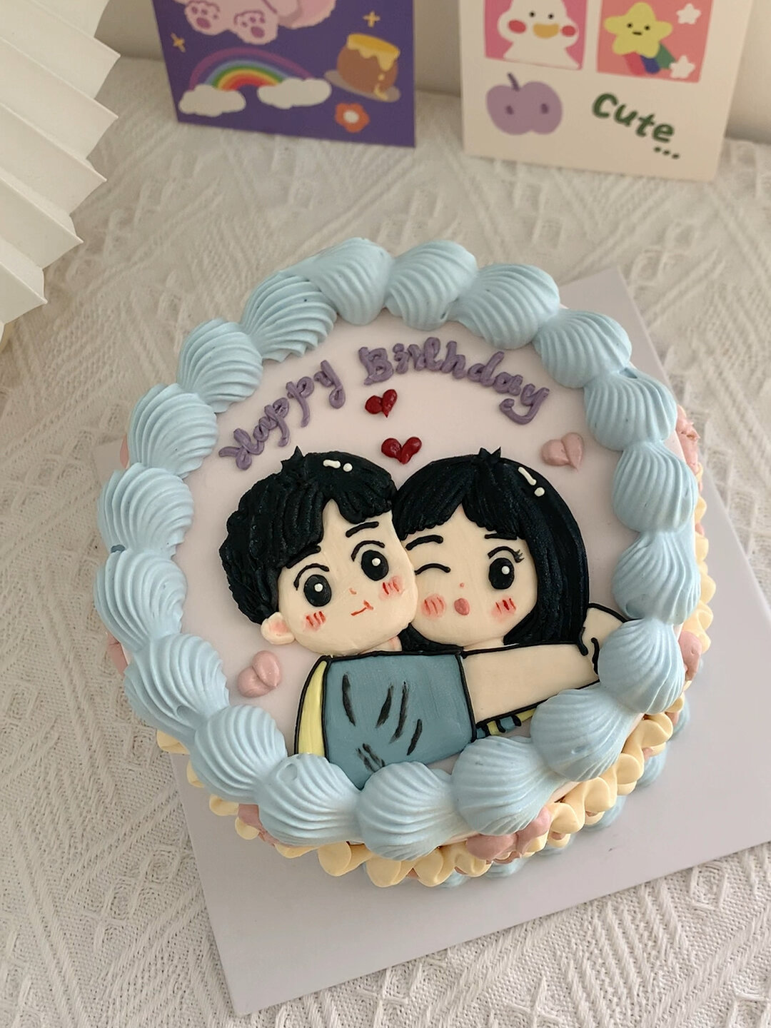 小情侣手绘复古蛋糕