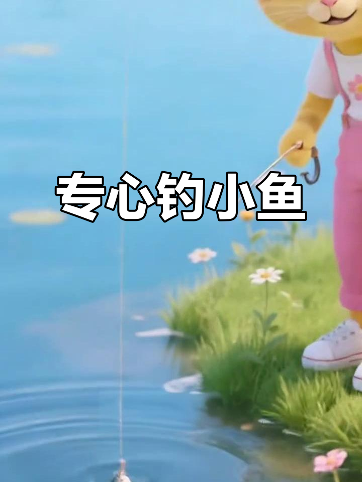 小花猫学钓鱼,蝴蝶蜻蜓飞来飞去太调皮