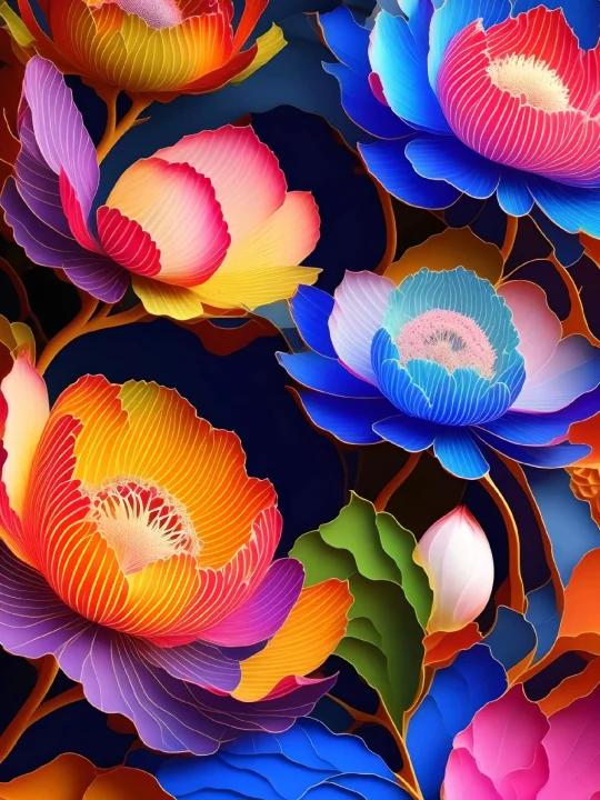 AI绘画,剪纸风花草壁纸,高清手机壁纸