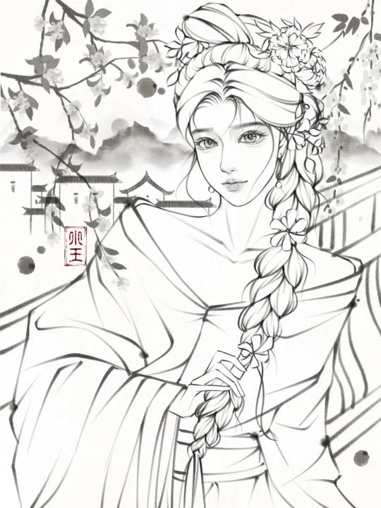 一个古风少女线稿绘画过程～