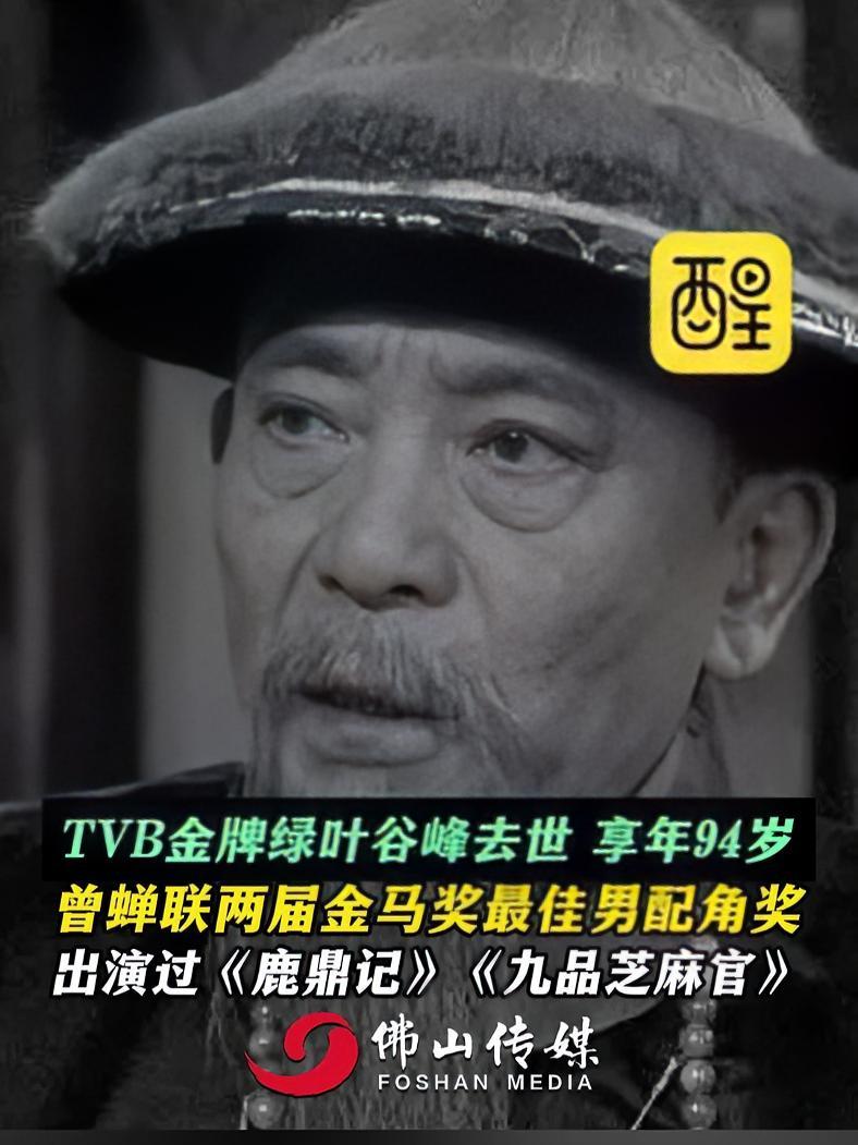 TVB金牌绿叶谷峰去世,享年94岁。曾蝉联两届金马奖最佳男配角奖,出演过《鹿鼎记》《九品芝