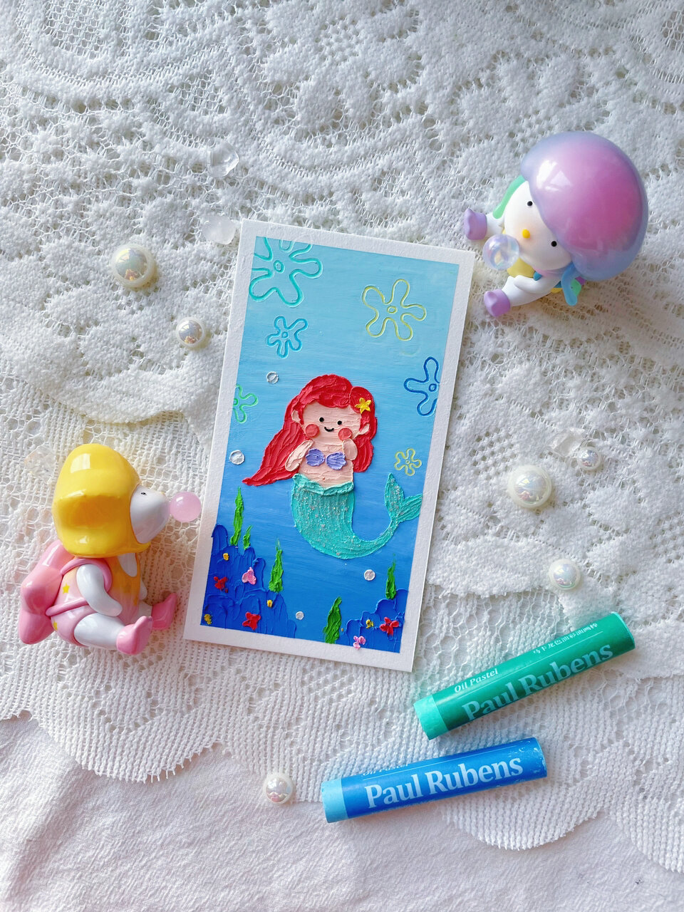 油画棒涂鸦小小美人鱼♀(视频教程)