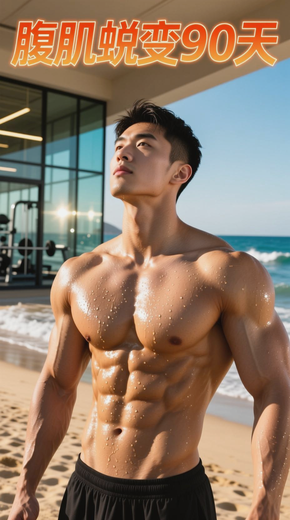 沙滩上的肌肉展示