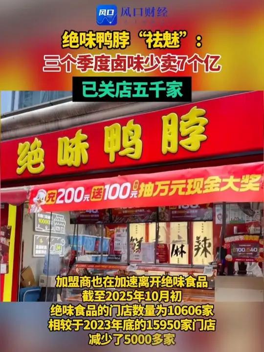 绝味鸭脖“祛魅”：今年前3个季度少卖7个亿，已关店五千家 绝味食品闭店财经（编辑：于）