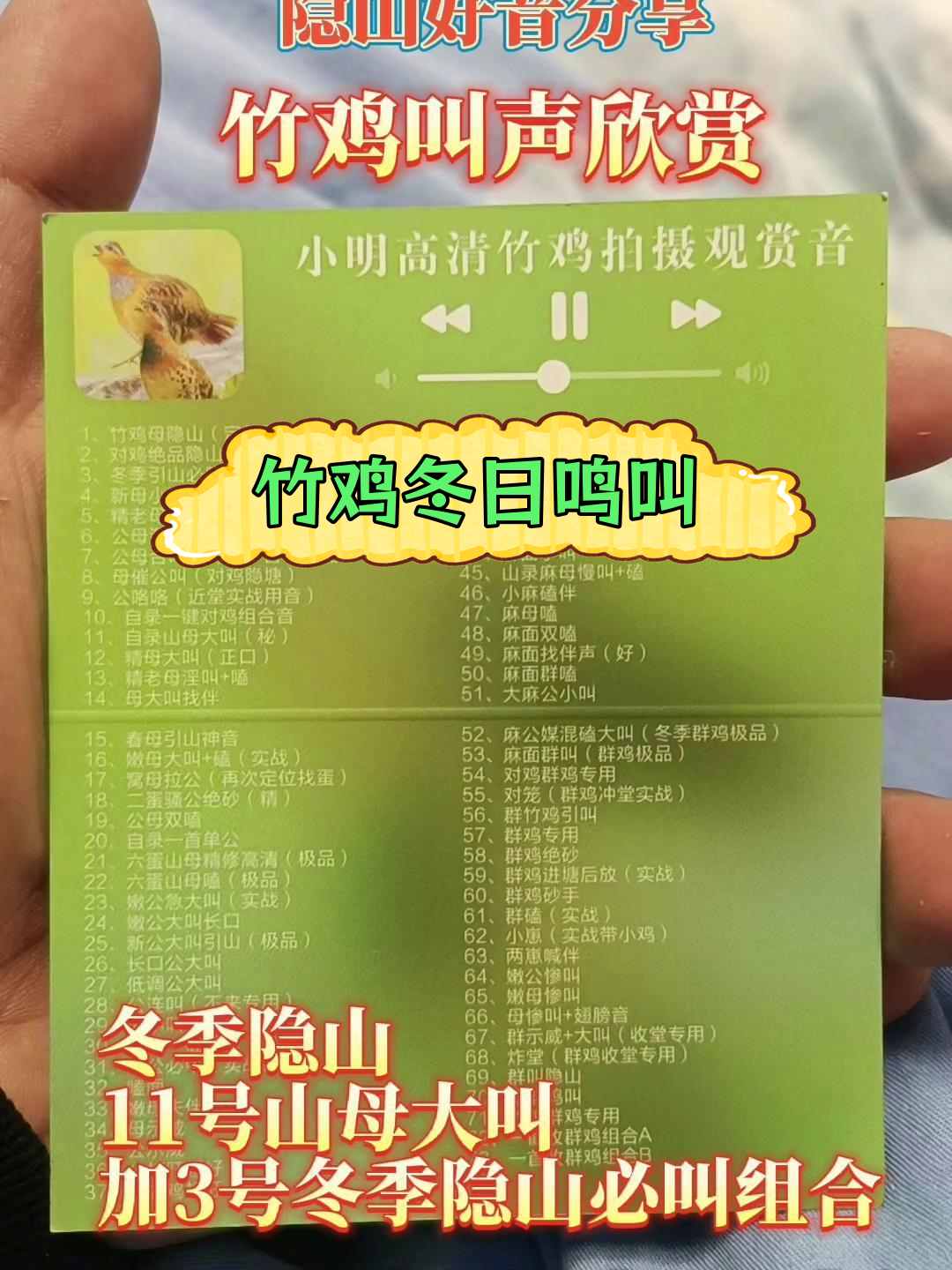 冬季竹鸡叫声与音卡欣赏