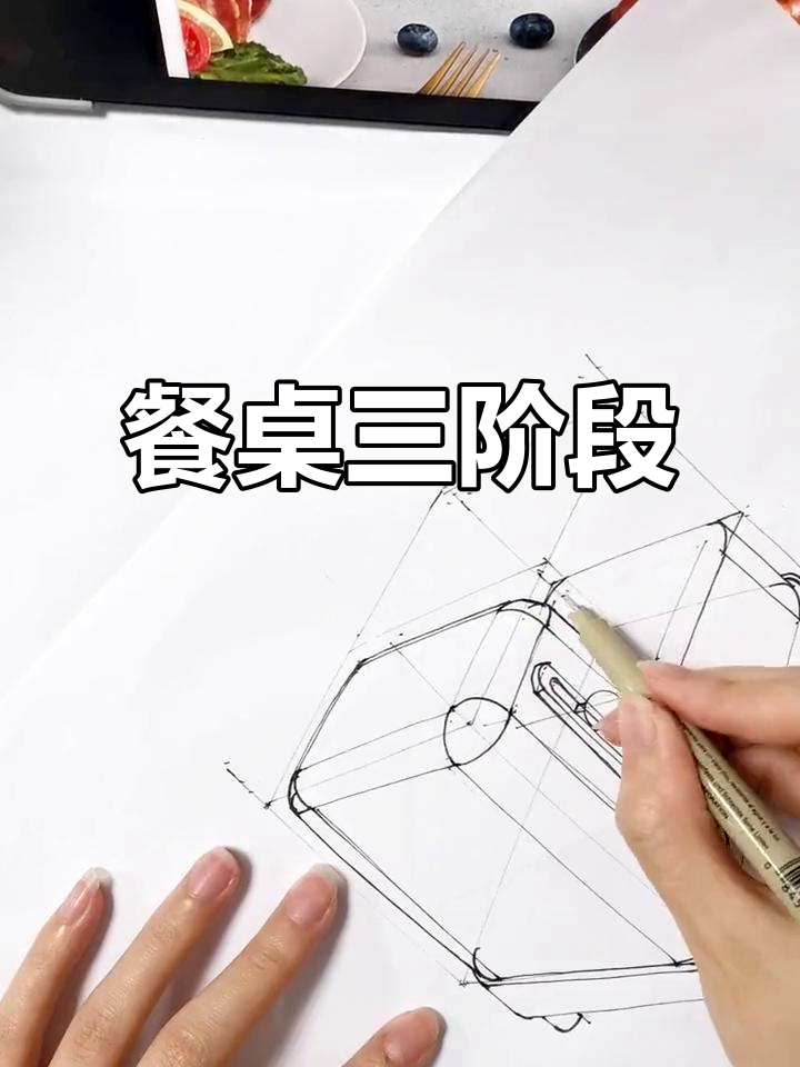 早餐豪华,午餐普通,晚餐简陋。手绘早餐机线条速写