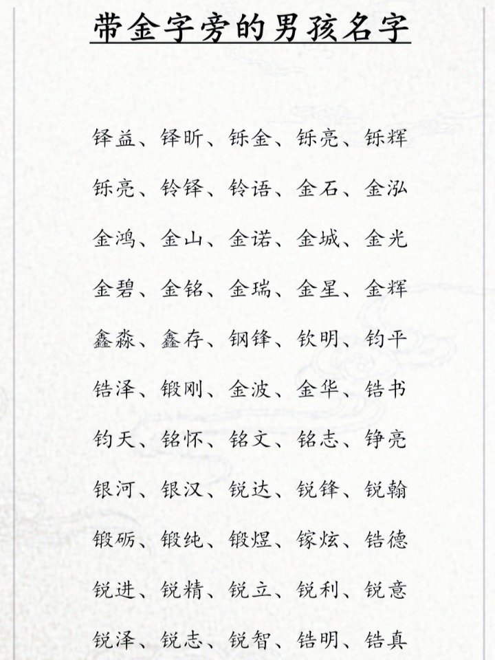 带金、木、水、火、土字的男孩名字大全