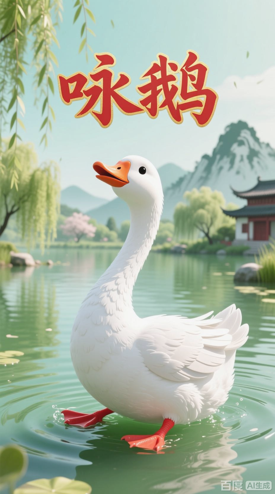 鹅鹅鹅，诗意水墨画