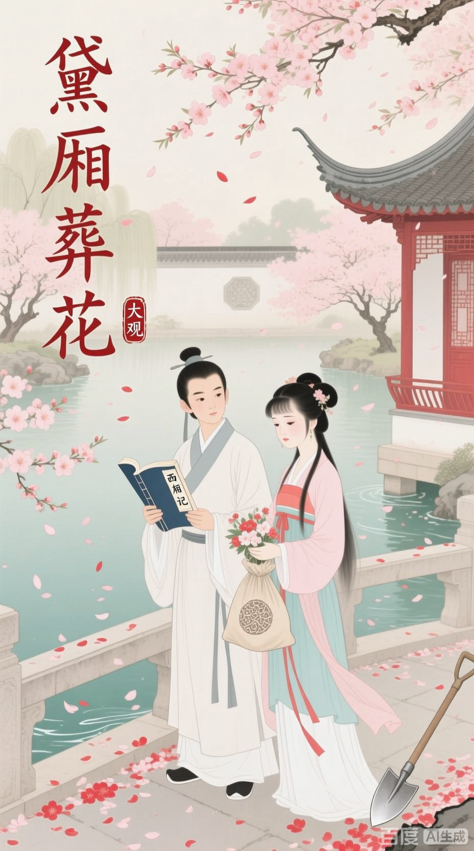 宝黛共读西厢,黛玉葬花情