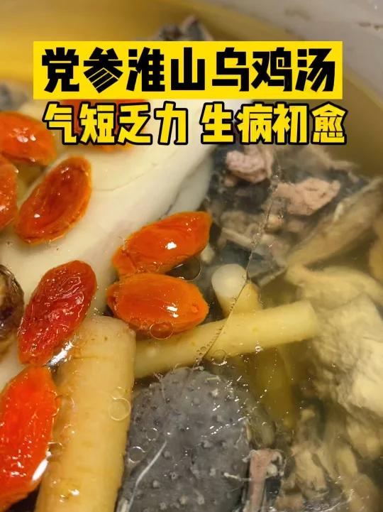 气短乏力:党参淮山白术乌鸡汤