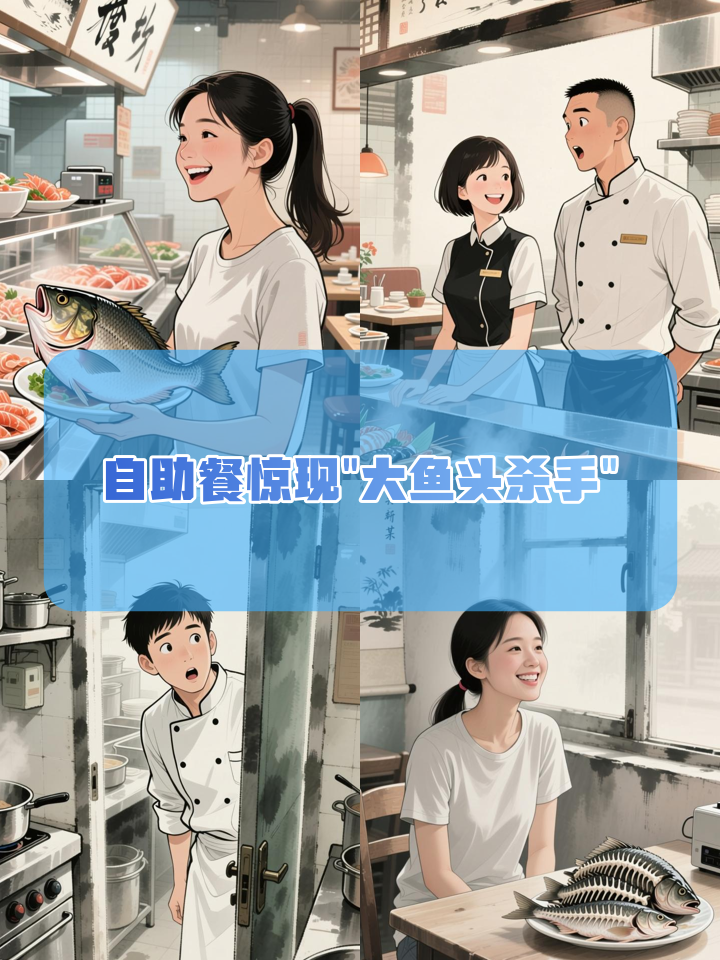 小姐姐吃自助餐看中大鱼头，工作人员满脸不可置信，报告老板 客人正在攻击大堂经理