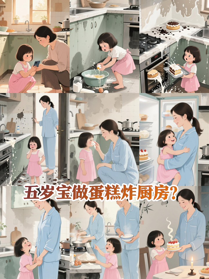五岁小吃货为妈妈做生日蛋糕,结果炸翻厨房?结局太暖!