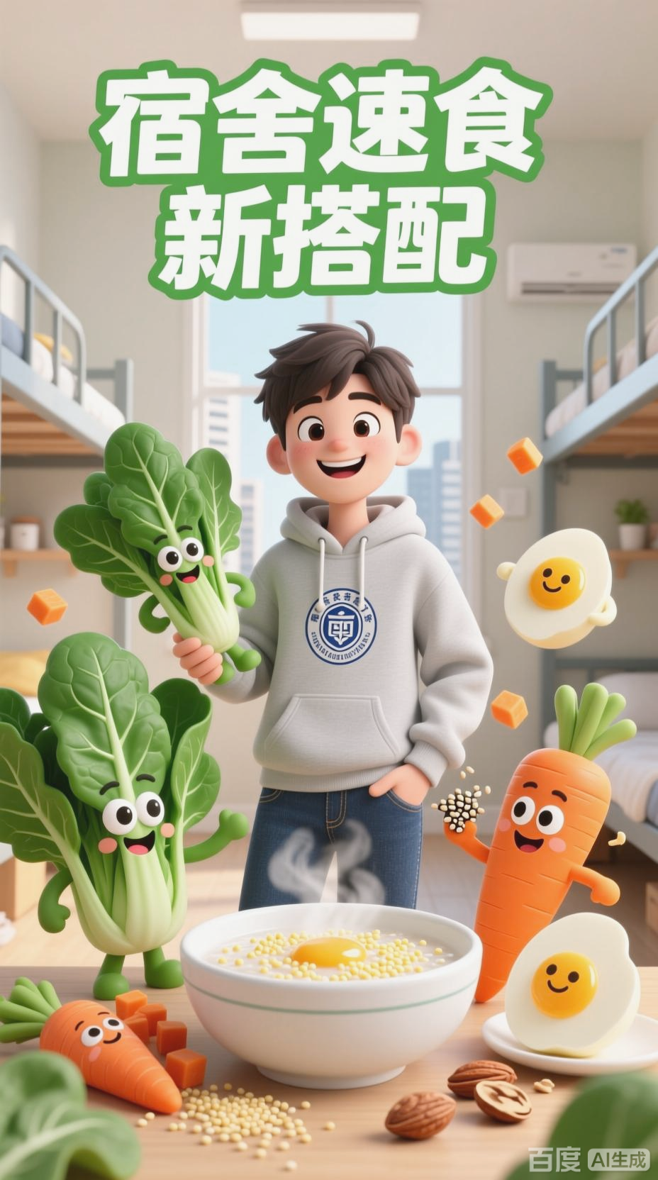 宿舍速食新搭配:菠菜丁配小米粥