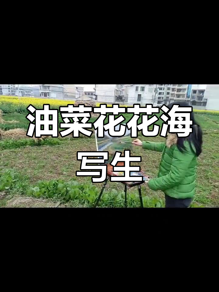 春天的油菜花田,色彩斑斓的乡野风景写生