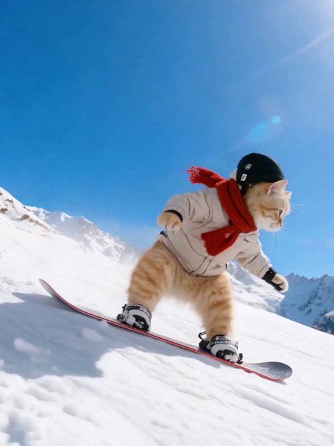 猫咪滑雪变装后，比我还会滑？