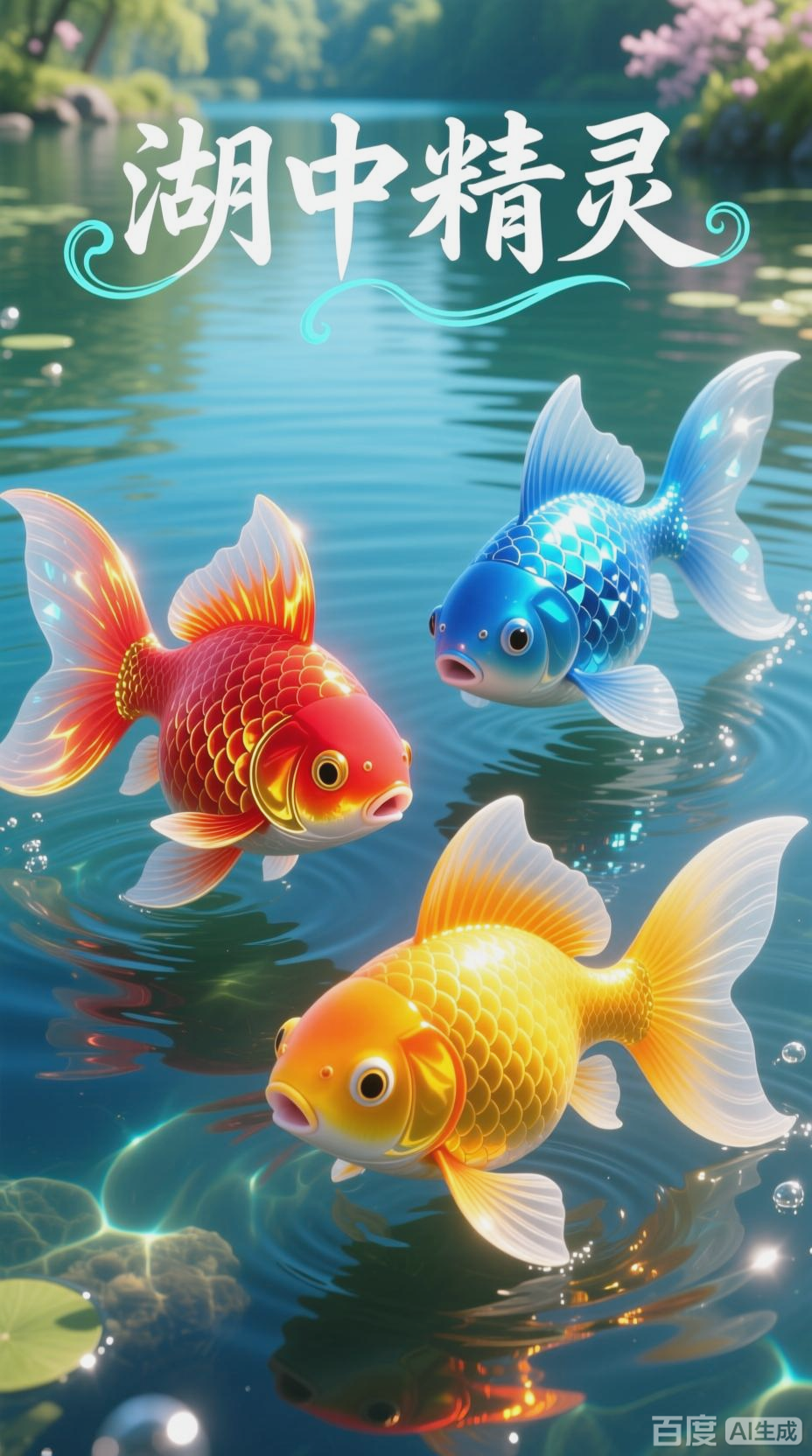 五彩金鱼，湖中悠游